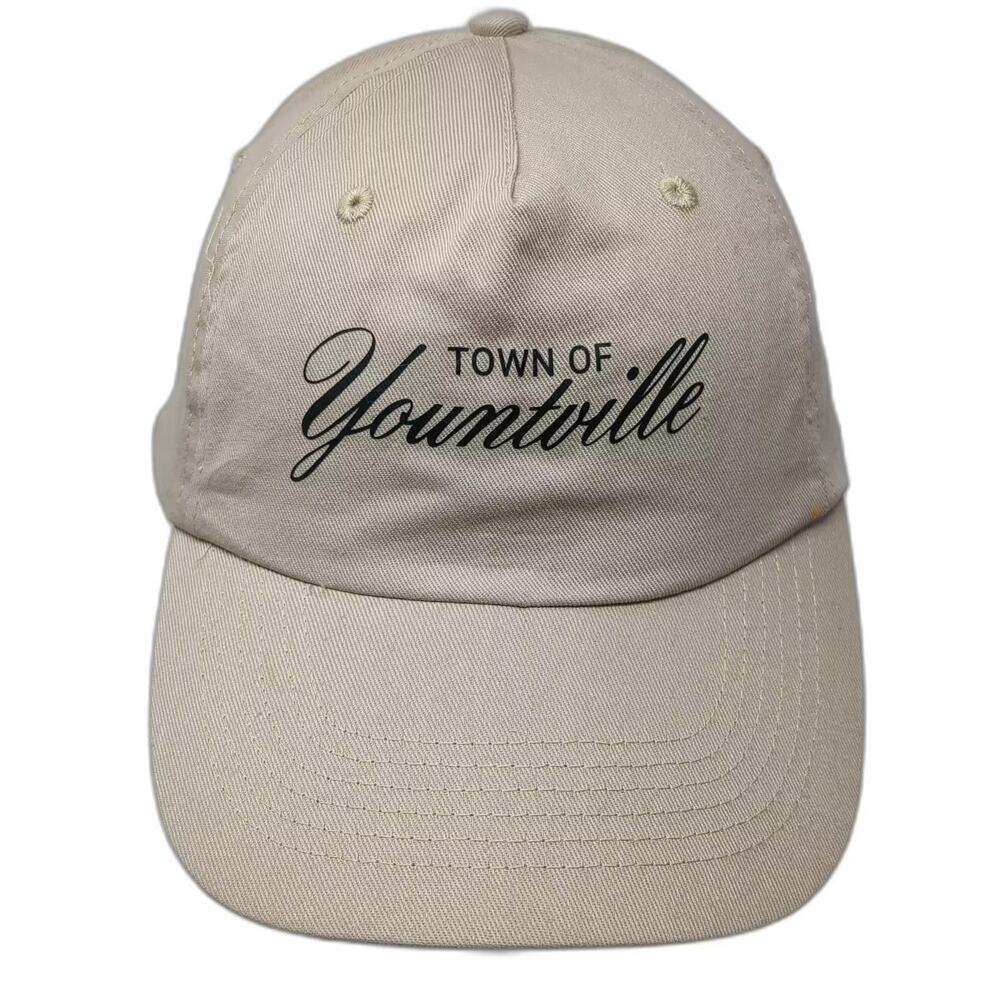 Hit 5 Panel Beige Black Hat OS Adjustable Embroidered Town of Yountville Cotton